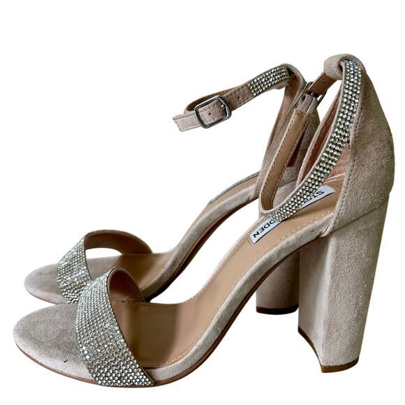 Steve Madden Kalina Embellished Rhinestone ankle strap heels sandal bling tan 8 - Picture 2 of 11